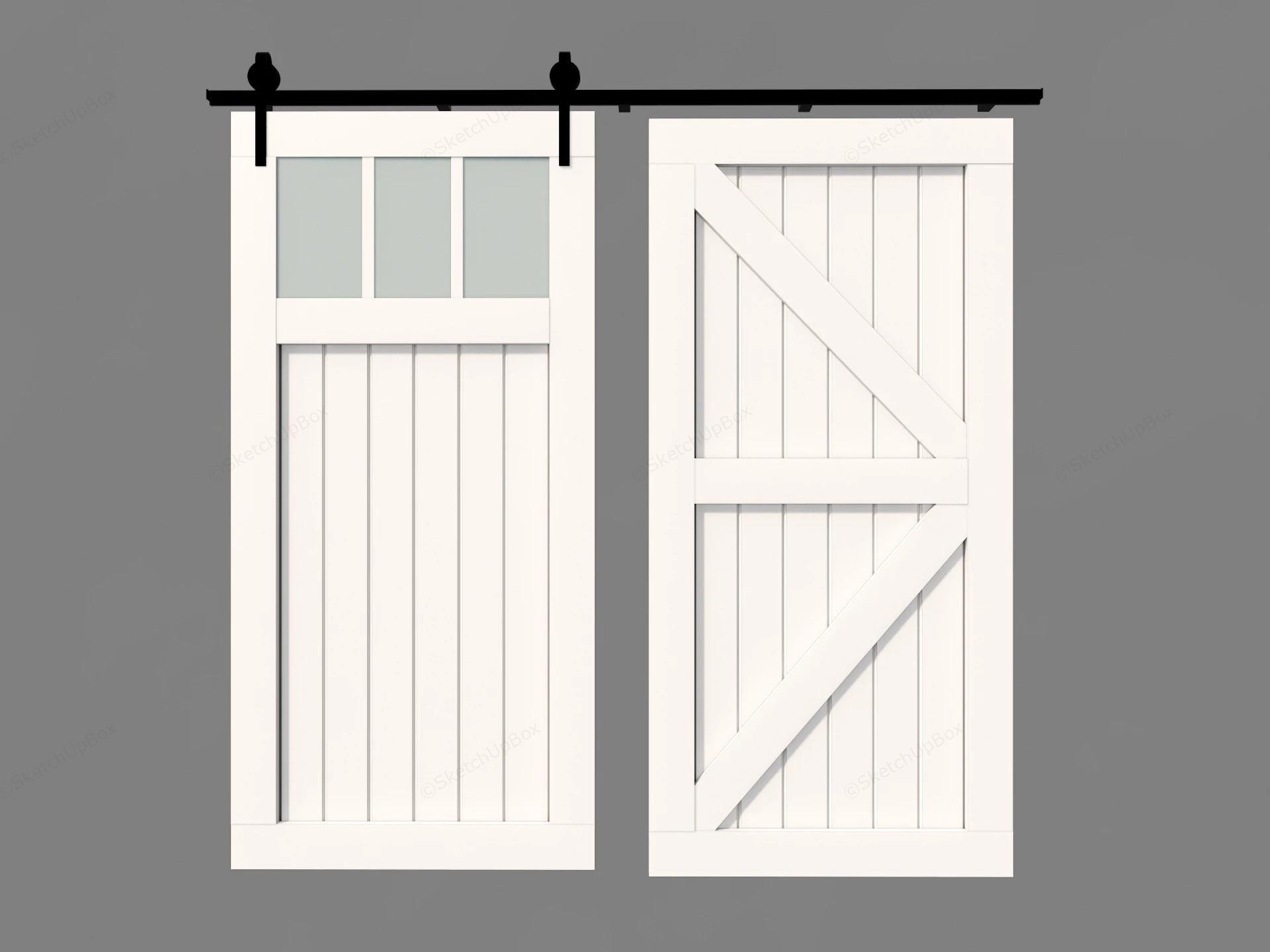 White Modern Barn Doors sketchup model preview - SketchupBox