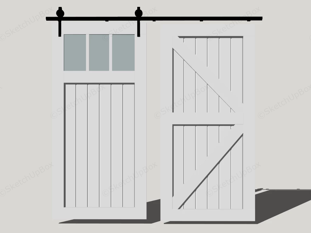 White Modern Barn Doors sketchup model preview - SketchupBox