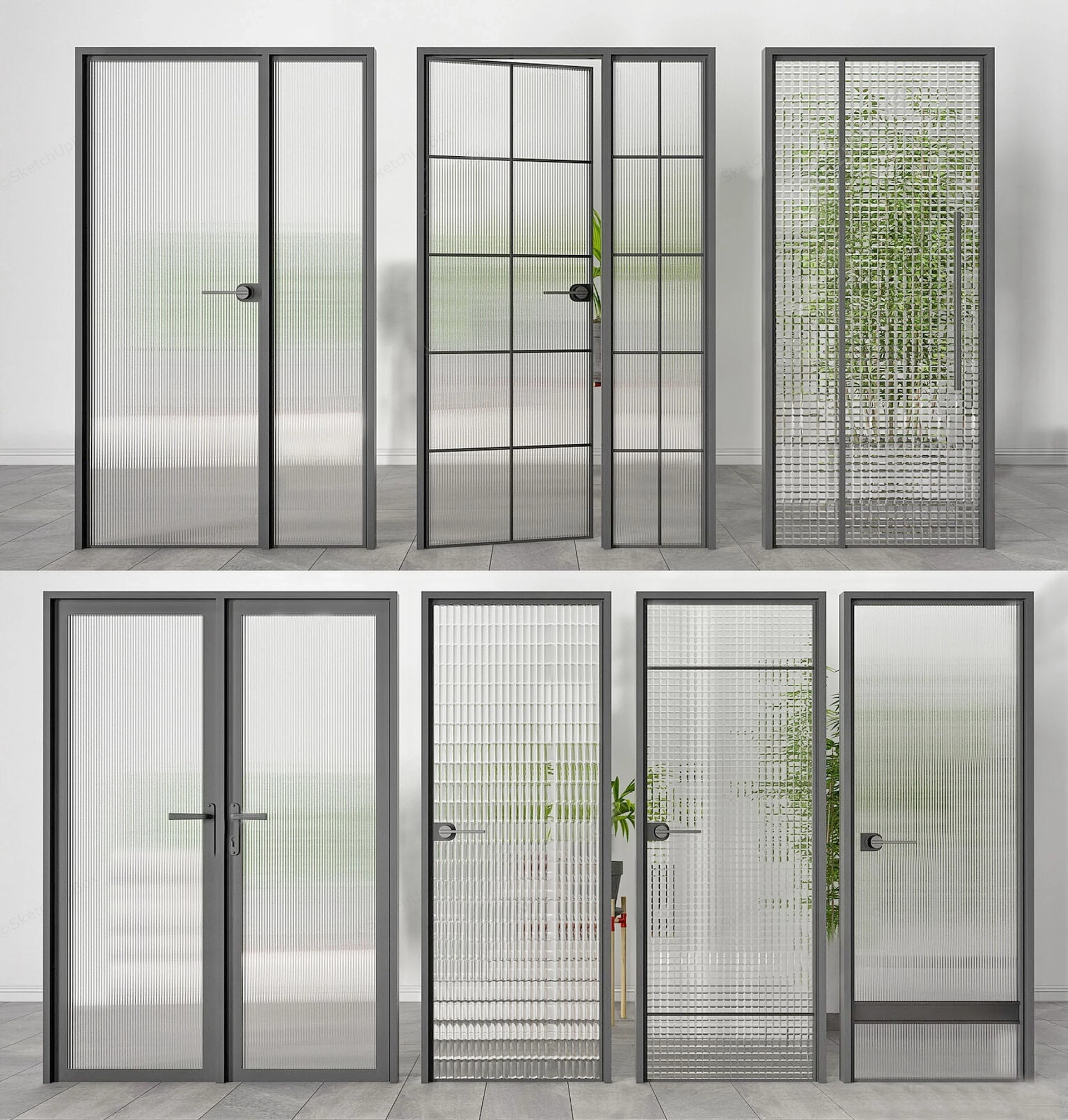 Steel Frame Glass Doors sketchup model preview - SketchupBox