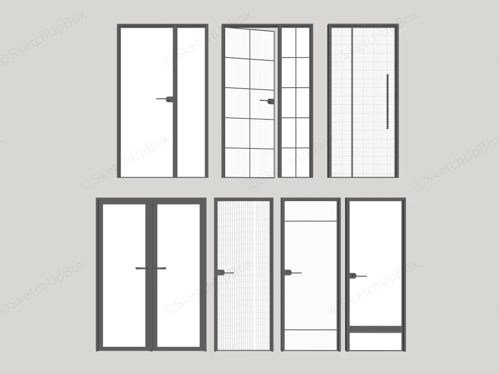 Steel Frame Glass Doors sketchup model preview - SketchupBox