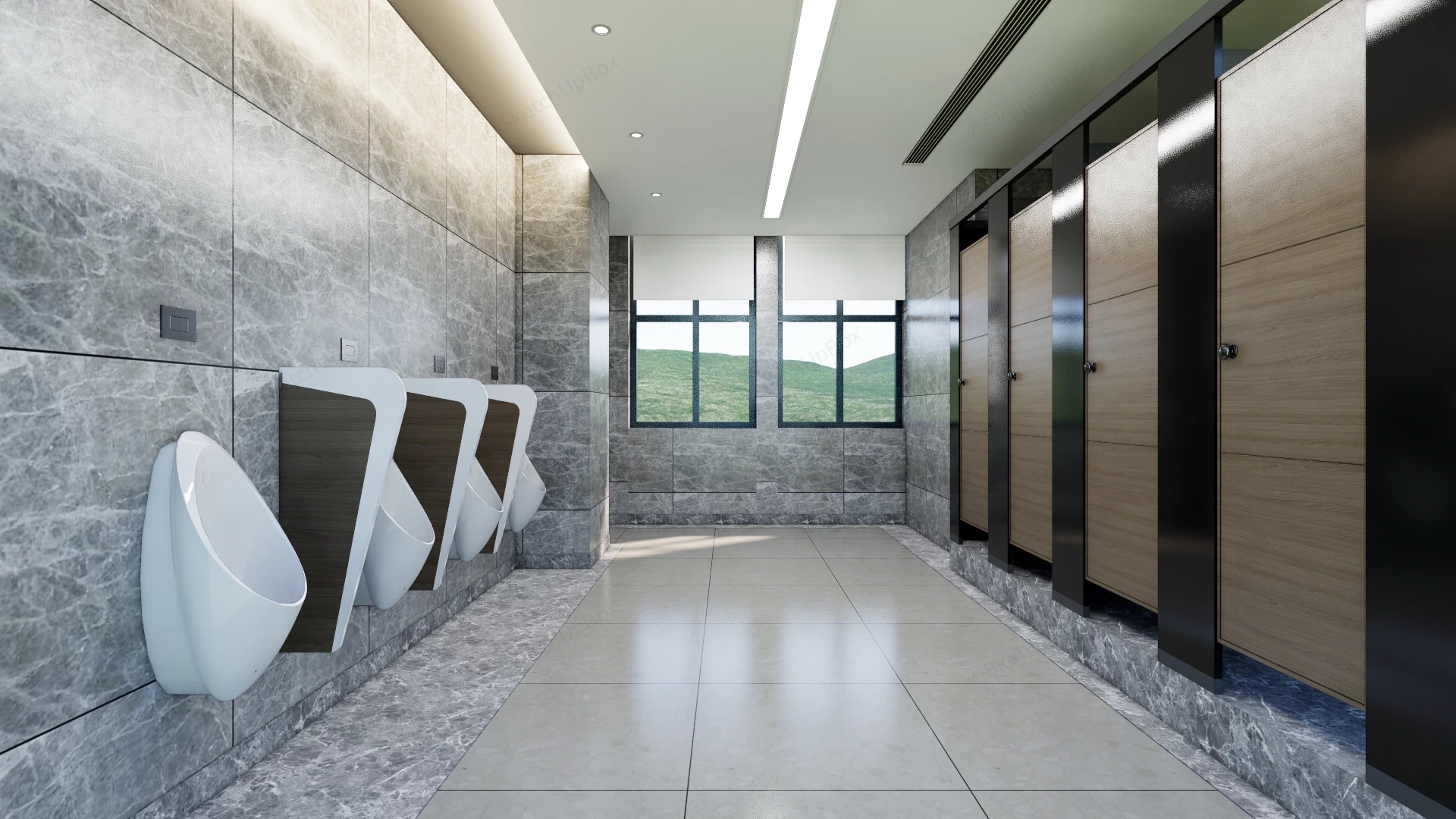 Public Male Toilet With Urinals sketchup model preview - SketchupBox