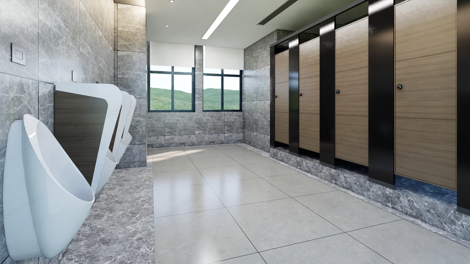 Public Male Toilet With Urinals sketchup model preview - SketchupBox