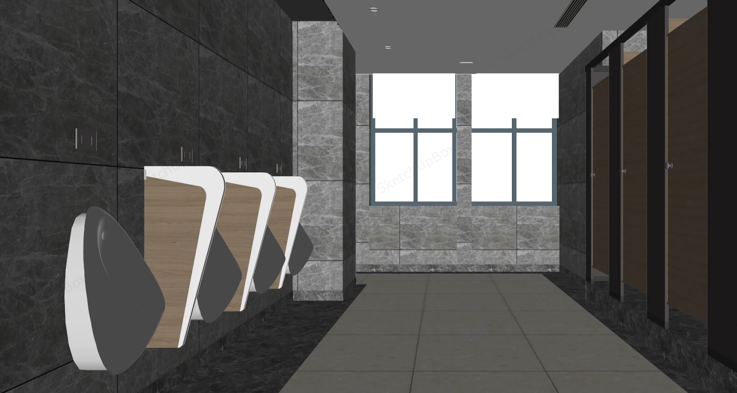 Public Male Toilet With Urinals sketchup model preview - SketchupBox