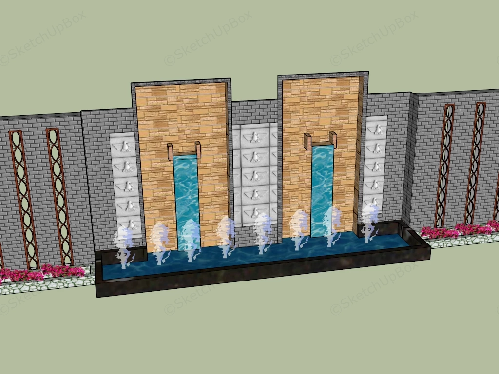 Garden Feature Wall With Fountain sketchup model preview - SketchupBox