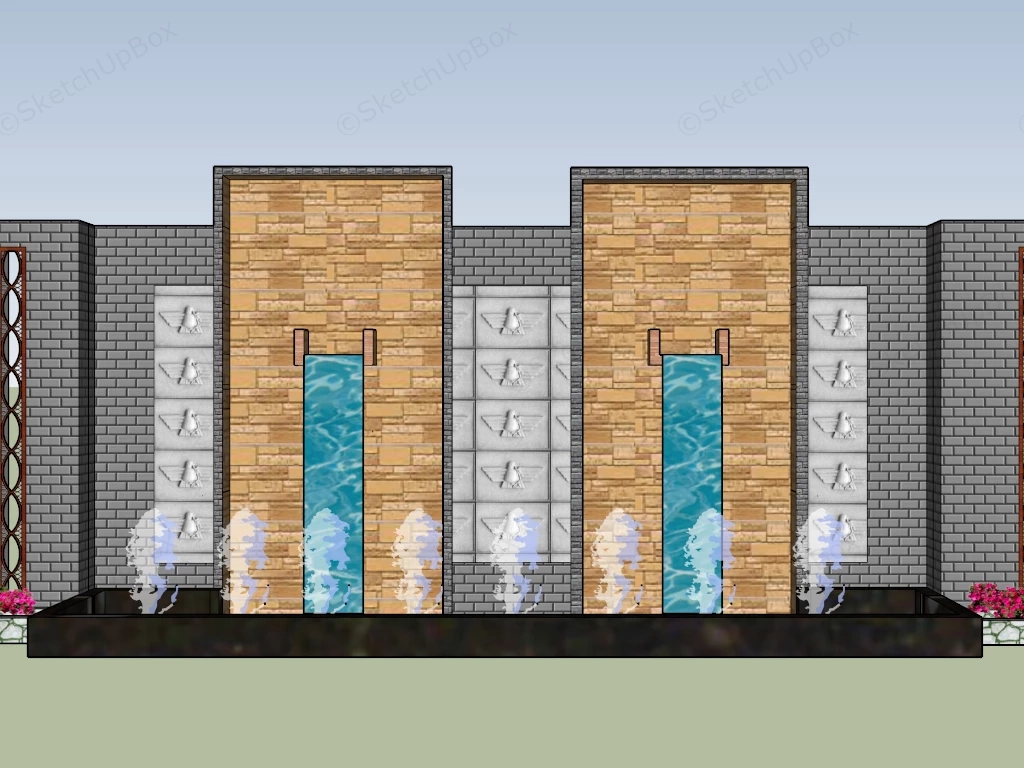 Garden Feature Wall With Fountain sketchup model preview - SketchupBox