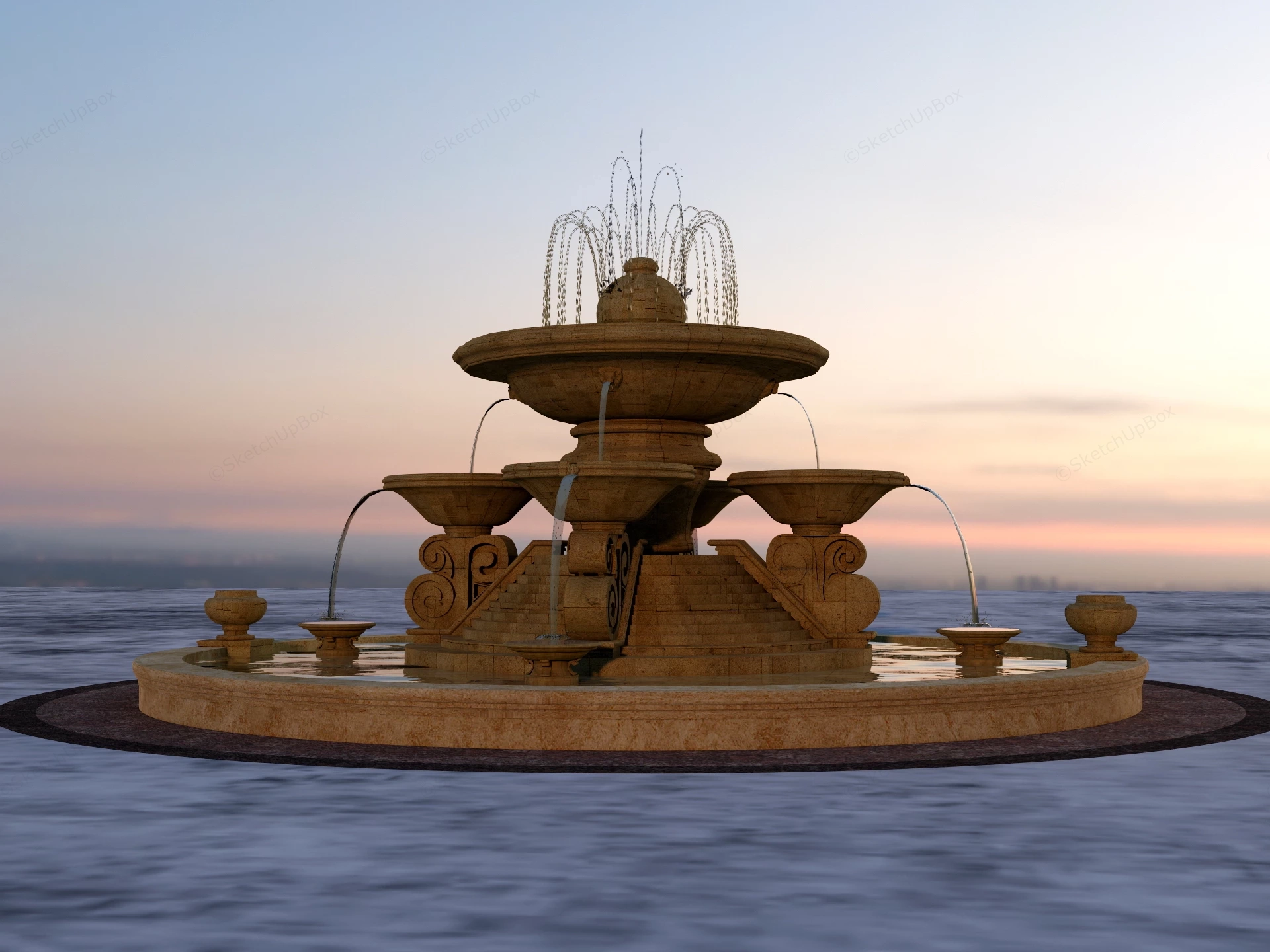 Multi Tier Bowls Water Fountain sketchup model preview - SketchupBox