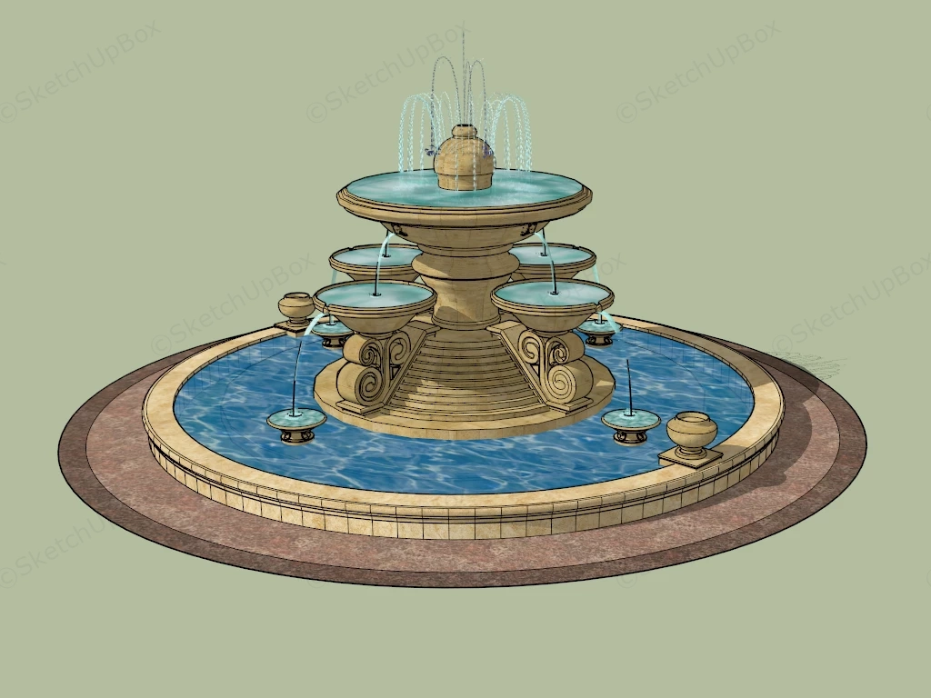 Multi Tier Bowls Water Fountain sketchup model preview - SketchupBox