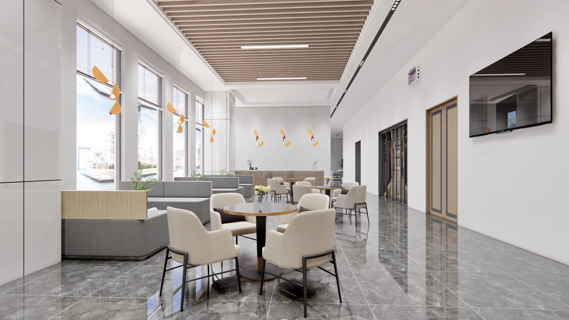 Corporate Office Cafeteria Design sketchup model preview - SketchupBox