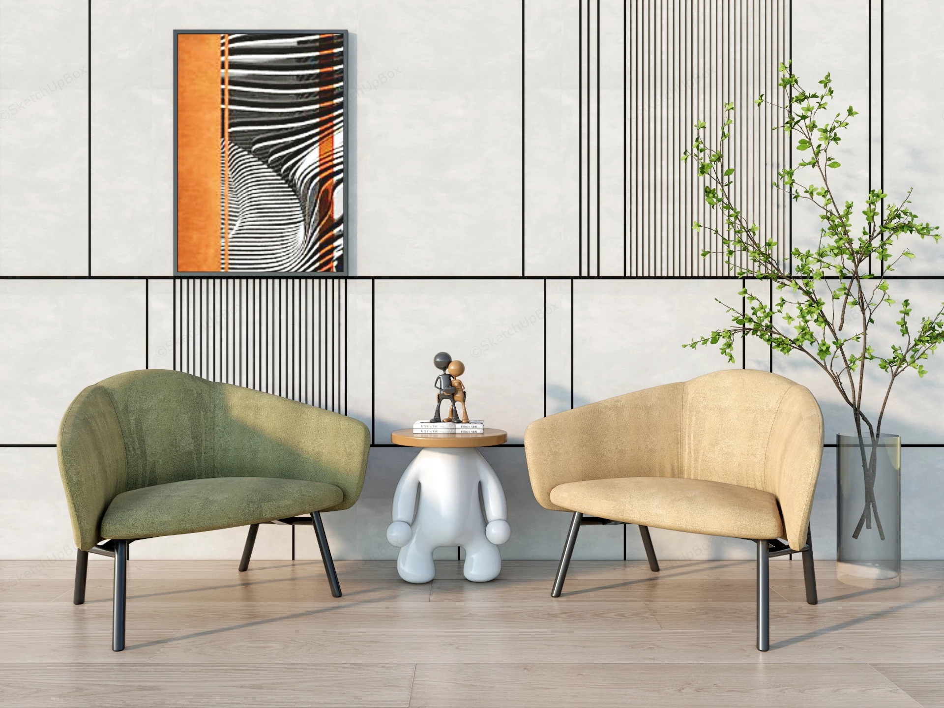 Modern Accent Chair Set sketchup model preview - SketchupBox