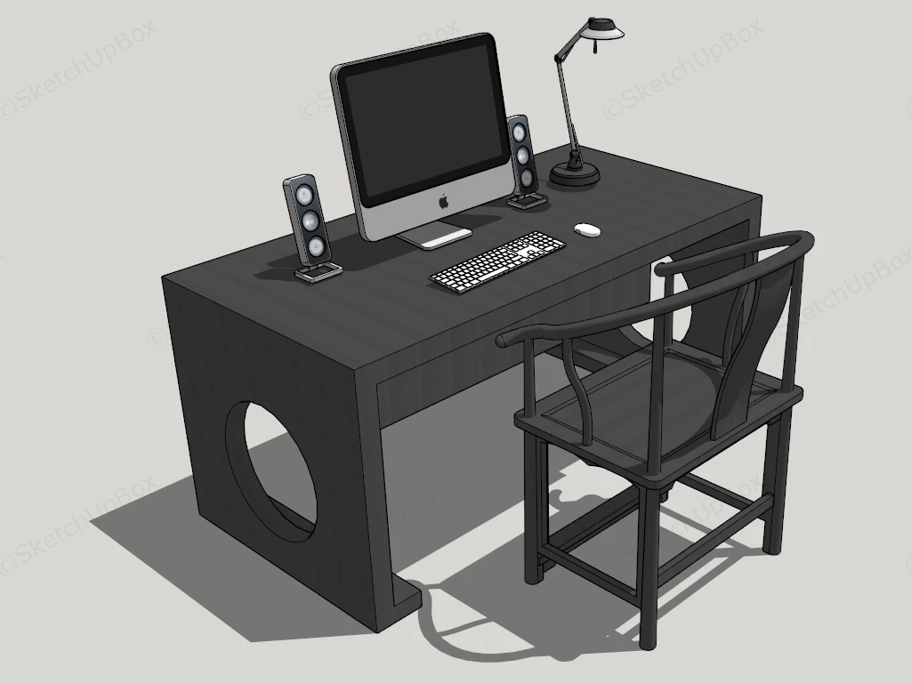 Black Home Office Computer Desk Set sketchup model preview - SketchupBox