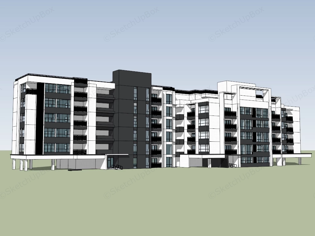 Modern Style Apartment Building sketchup model preview - SketchupBox