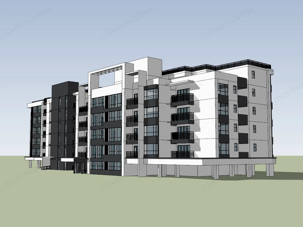 Modern Style Apartment Building sketchup model preview - SketchupBox