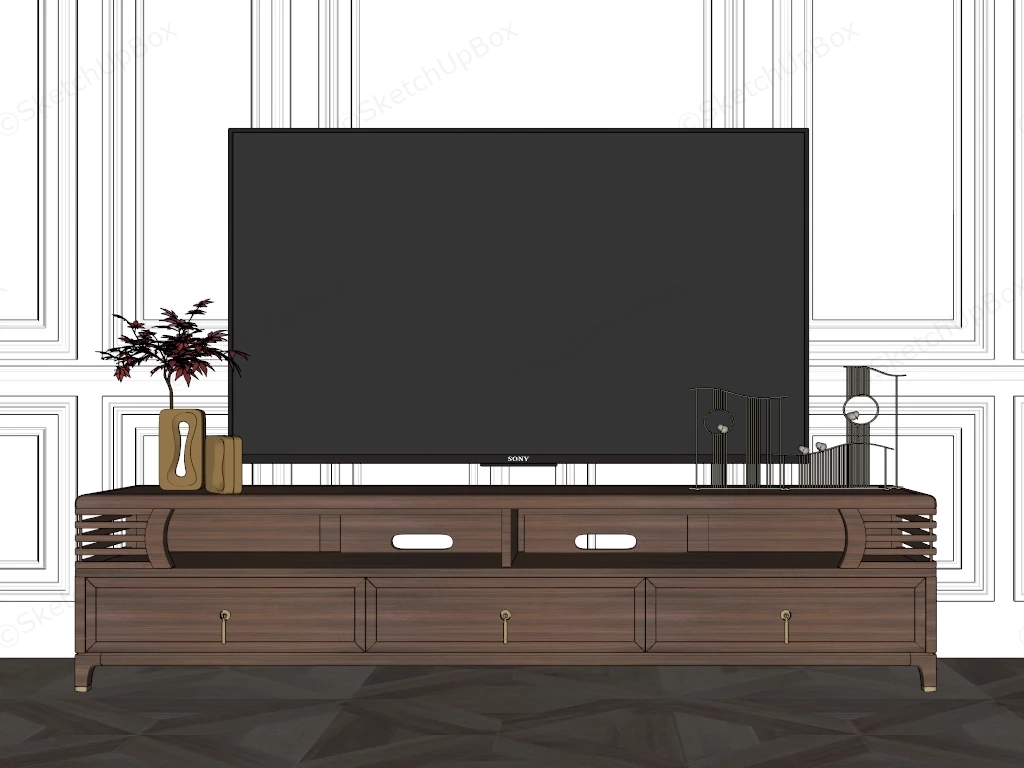 Asian Tv Console sketchup model preview - SketchupBox