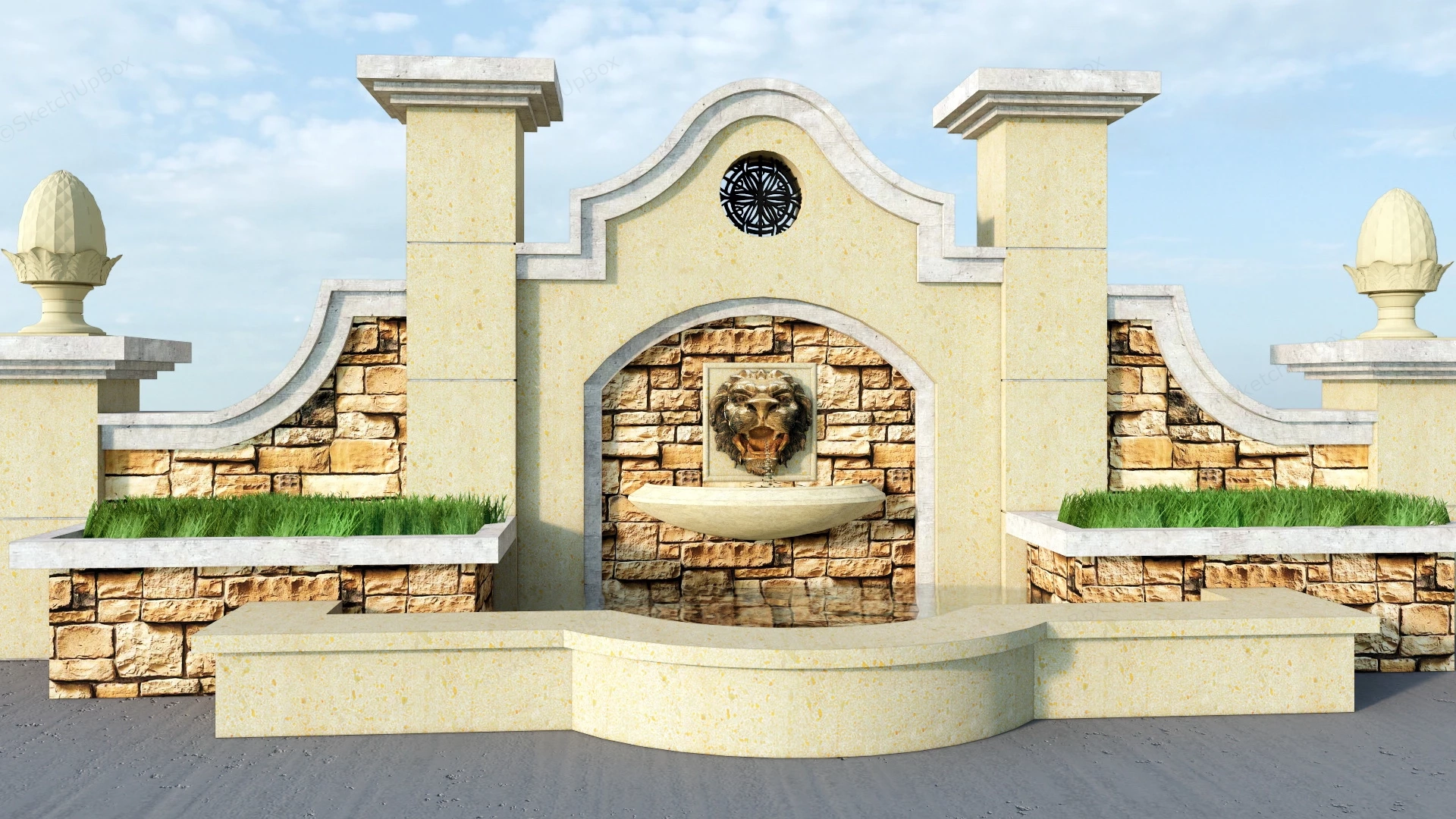 Lion Head Wall Fountain sketchup model preview - SketchupBox