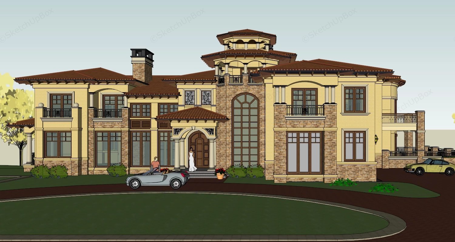 Tuscan Mansion sketchup model preview - SketchupBox