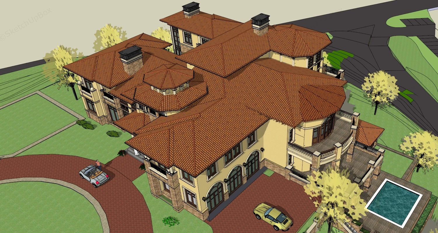 Tuscan Mansion sketchup model preview - SketchupBox