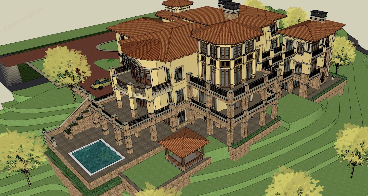 Tuscan Mansion sketchup model preview - SketchupBox
