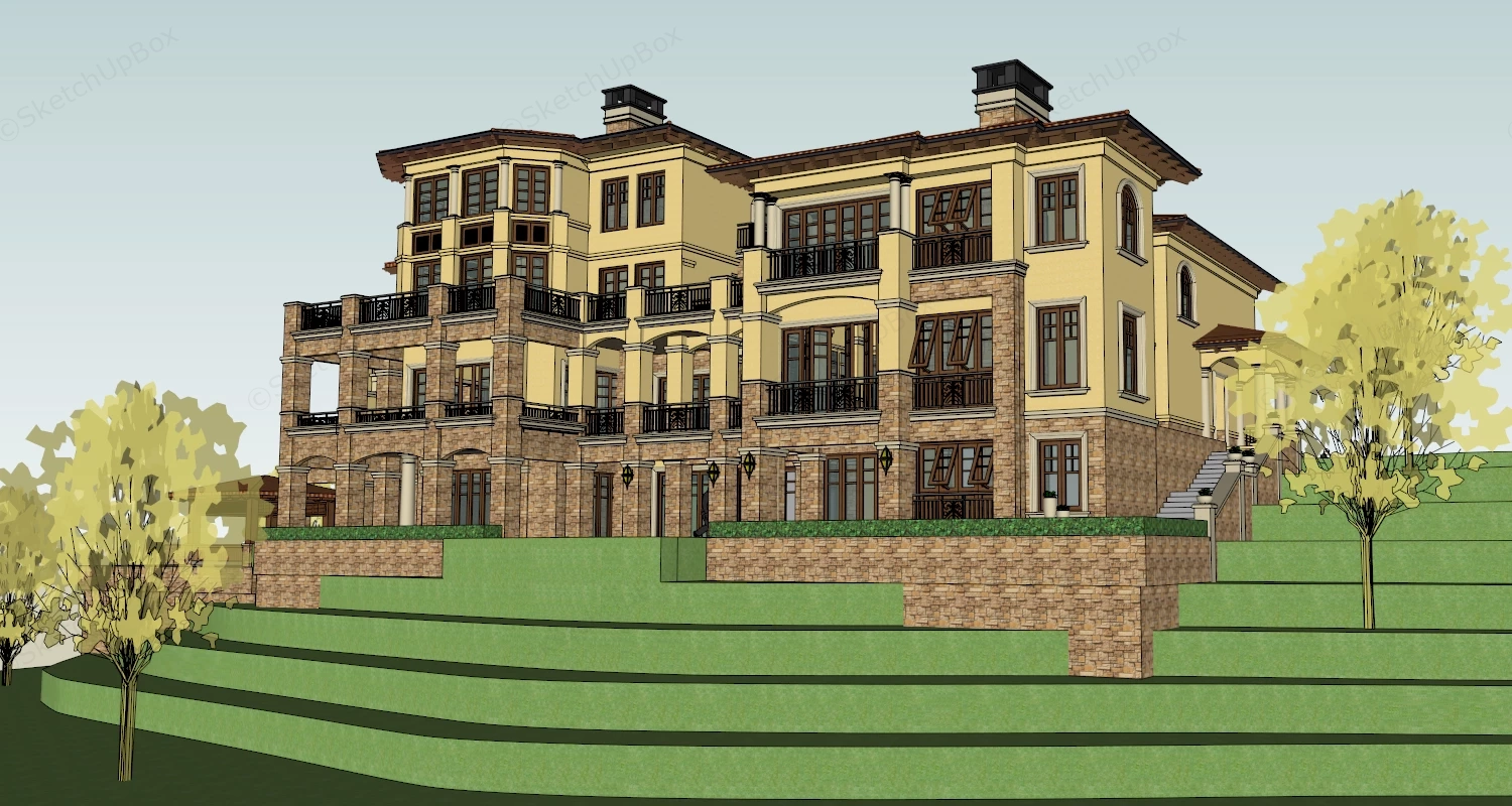 Tuscan Mansion sketchup model preview - SketchupBox