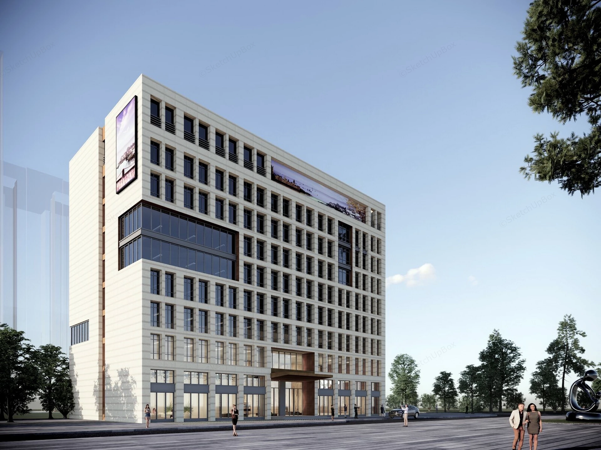 Modern Business Building sketchup model preview - SketchupBox