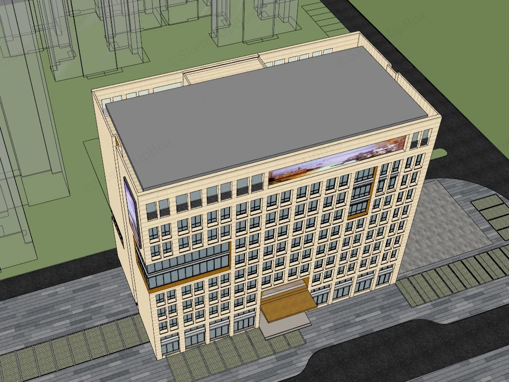 Modern Business Building sketchup model preview - SketchupBox