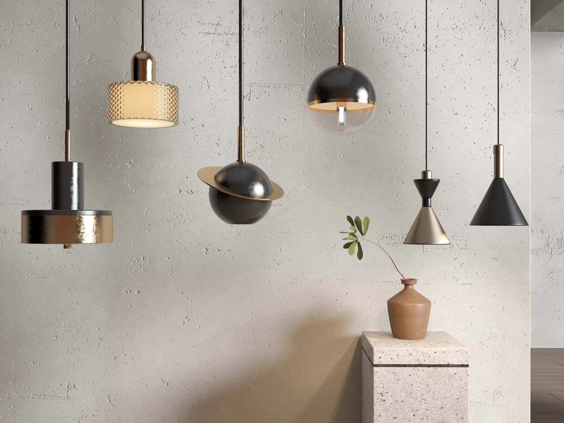 Modern Hanging Pendant Lights sketchup model preview - SketchupBox