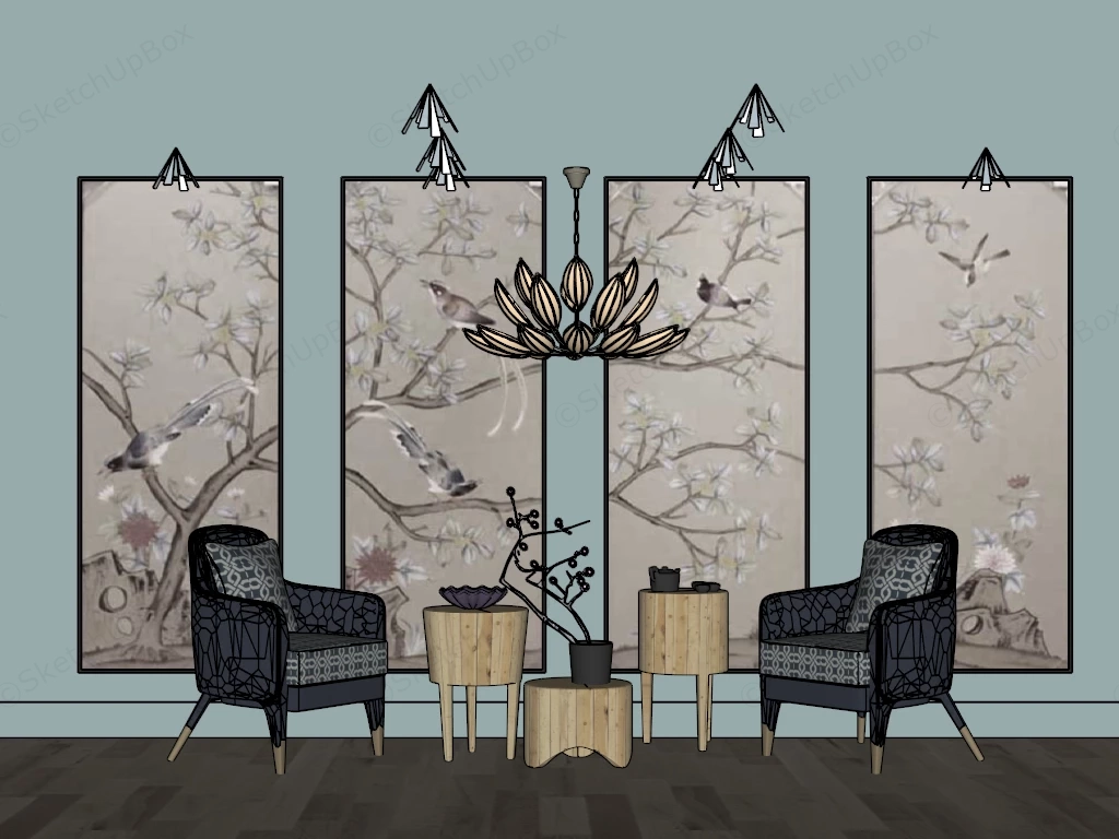 Asian Style Accent Furniture And Wall Decor sketchup model preview - SketchupBox