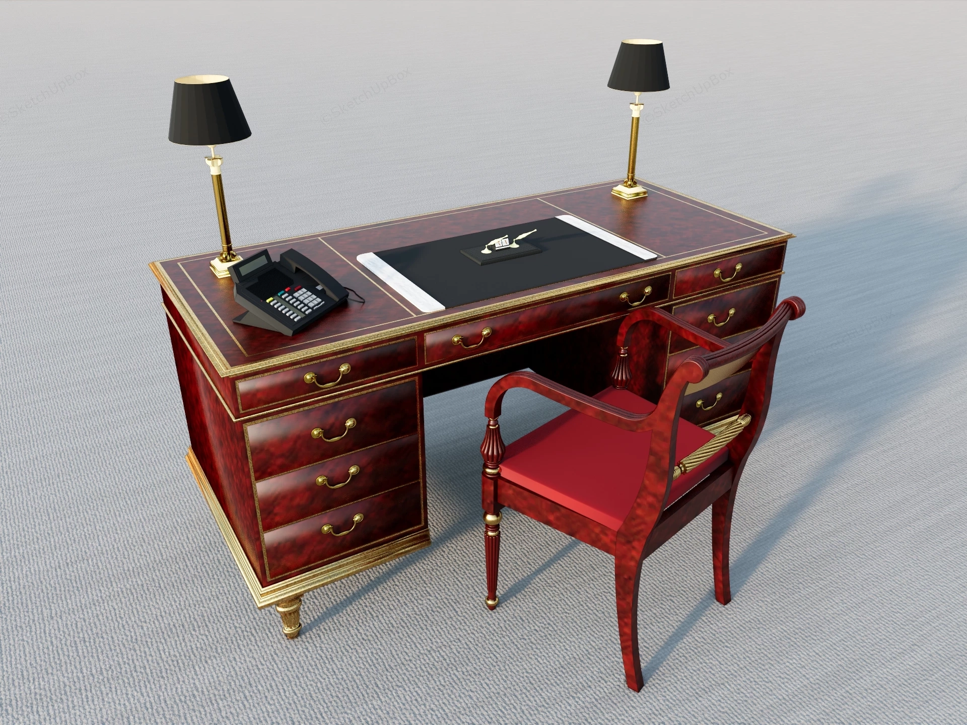 Vintage Office Desk And Chair Set sketchup model preview - SketchupBox