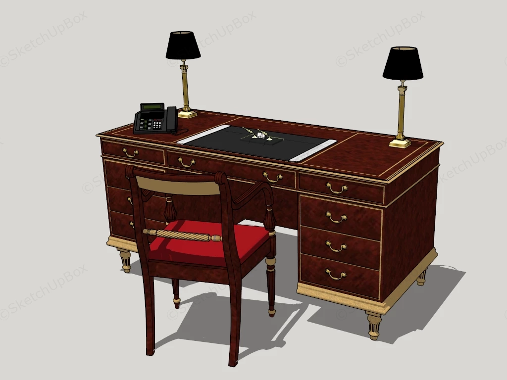 Vintage Office Desk And Chair Set sketchup model preview - SketchupBox