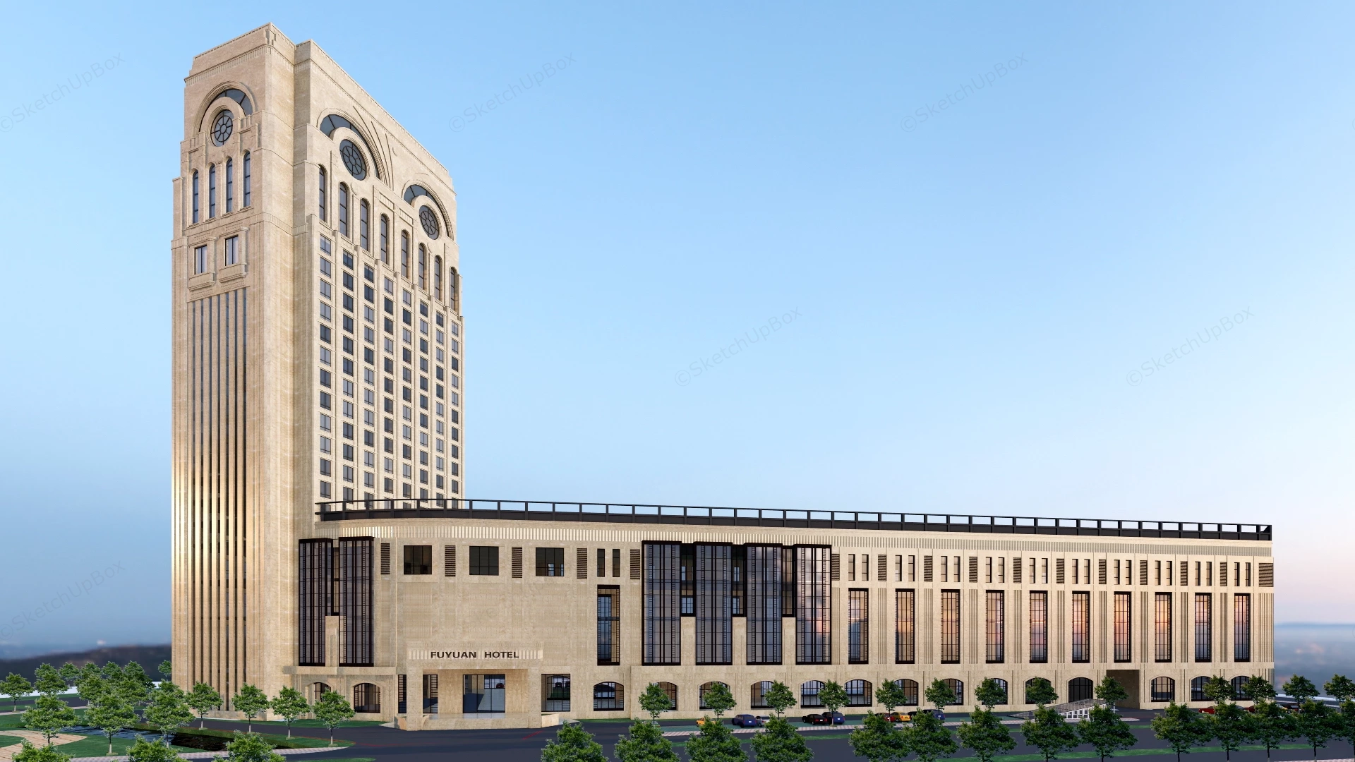 Commercial Hotel Exterior sketchup model preview - SketchupBox