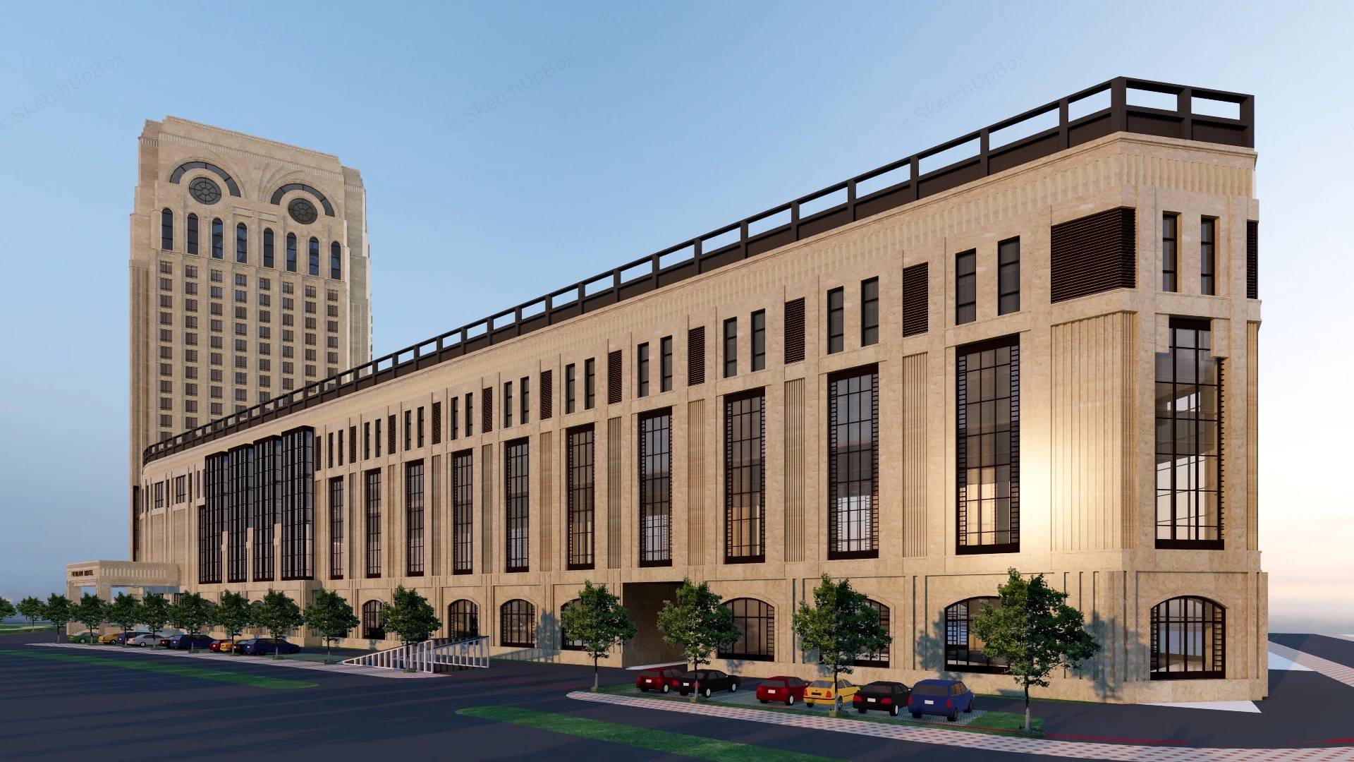 Commercial Hotel Exterior sketchup model preview - SketchupBox