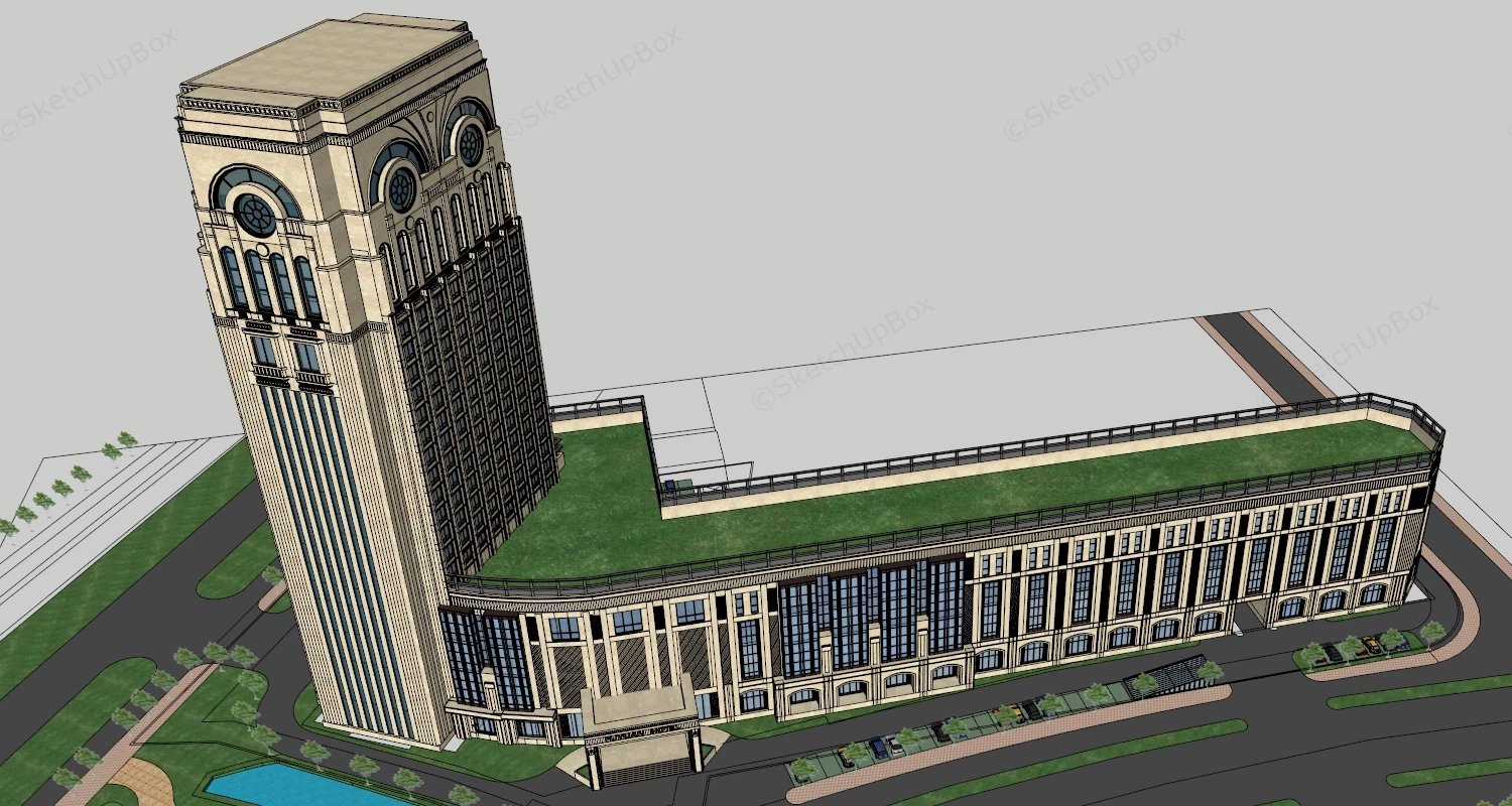 Commercial Hotel Exterior sketchup model preview - SketchupBox