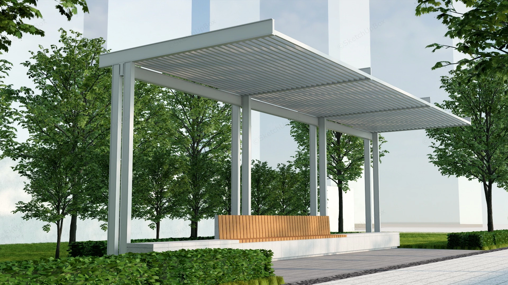 Urban Park Pergola With Bench sketchup model preview - SketchupBox