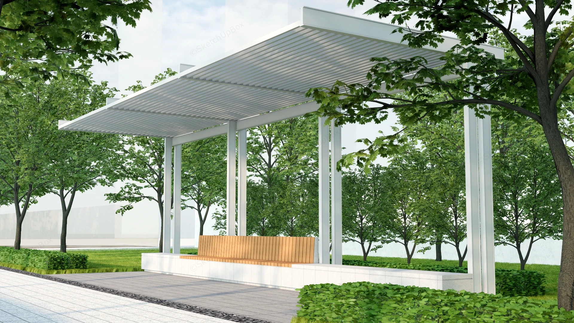 Urban Park Pergola With Bench sketchup model preview - SketchupBox