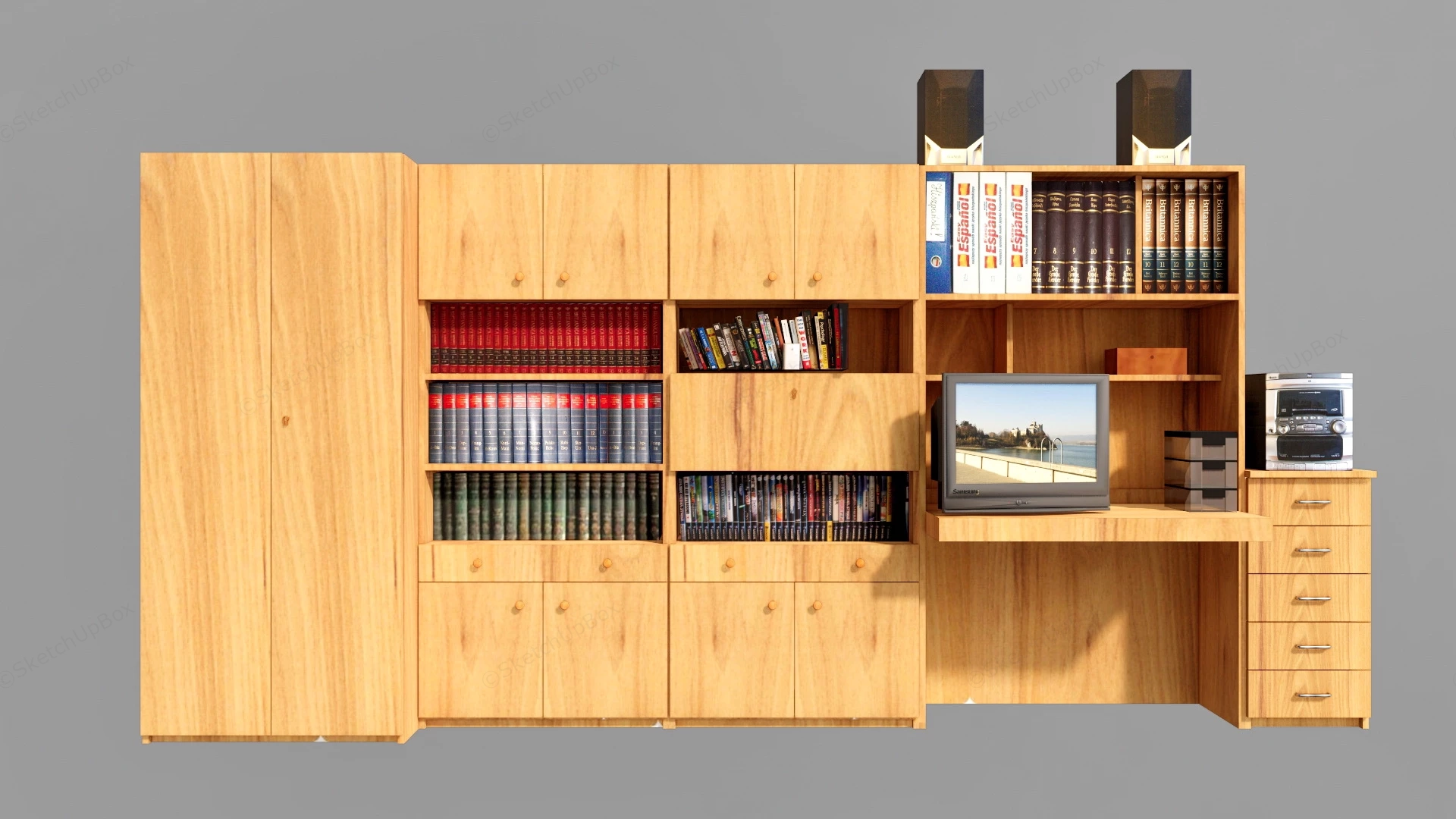 Entertainment Center With Bookshelves sketchup model preview - SketchupBox