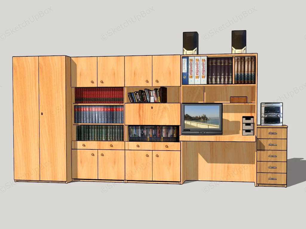 Entertainment Center With Bookshelves sketchup model preview - SketchupBox