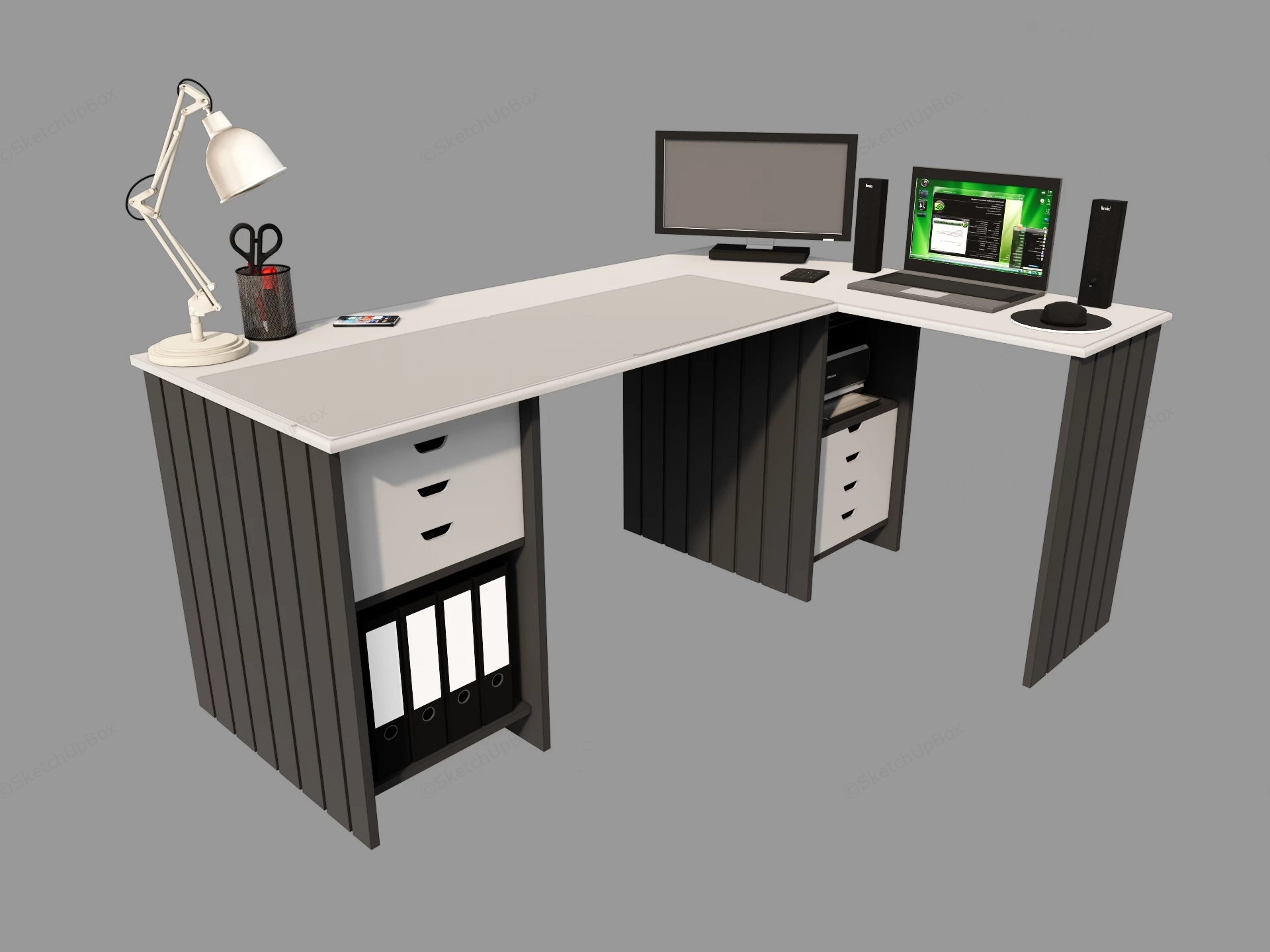 L Shaped Computer Desk sketchup model preview - SketchupBox