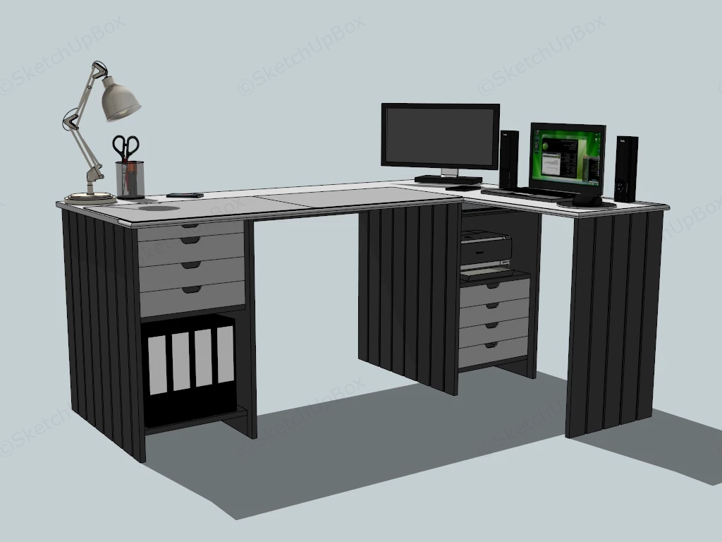 L Shaped Computer Desk sketchup model preview - SketchupBox
