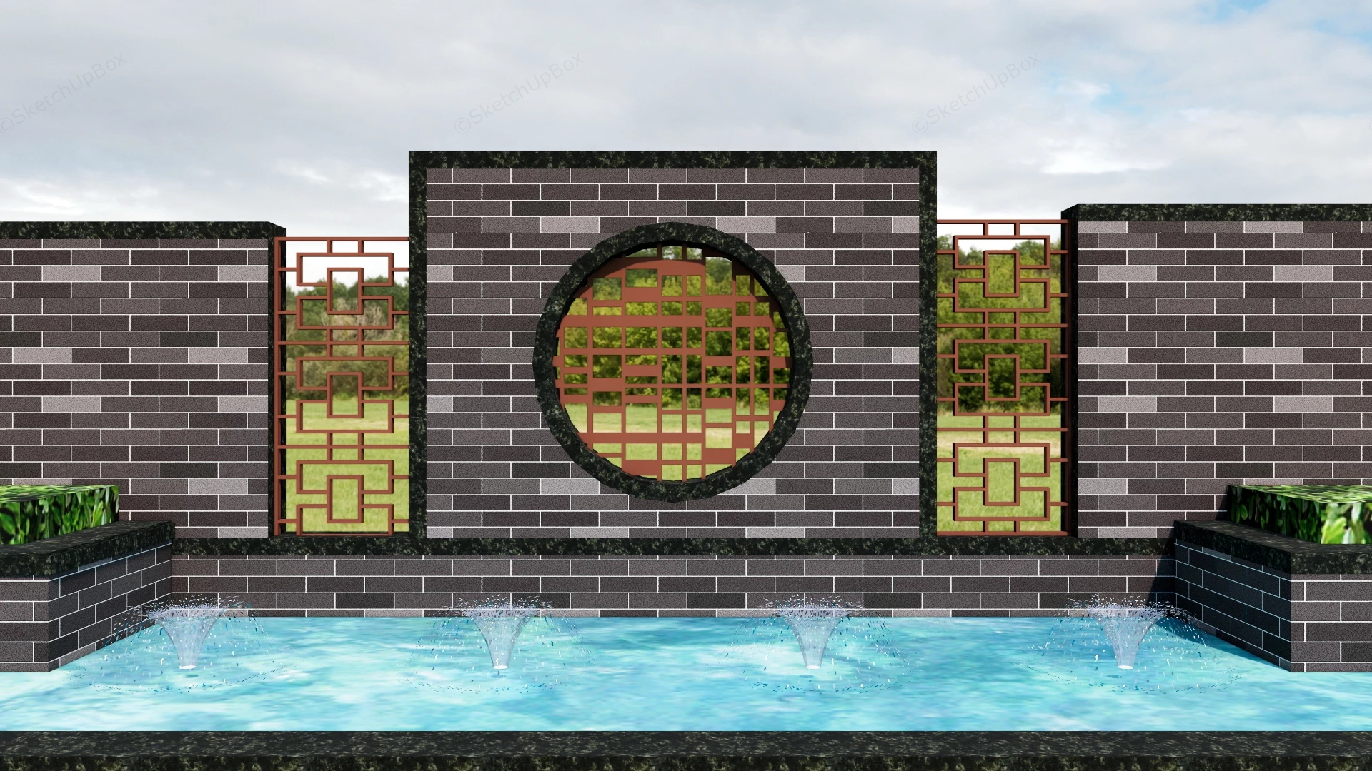 Garden Fountain & Feature Wall sketchup model preview - SketchupBox