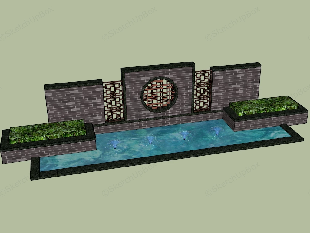 Garden Fountain & Feature Wall sketchup model preview - SketchupBox