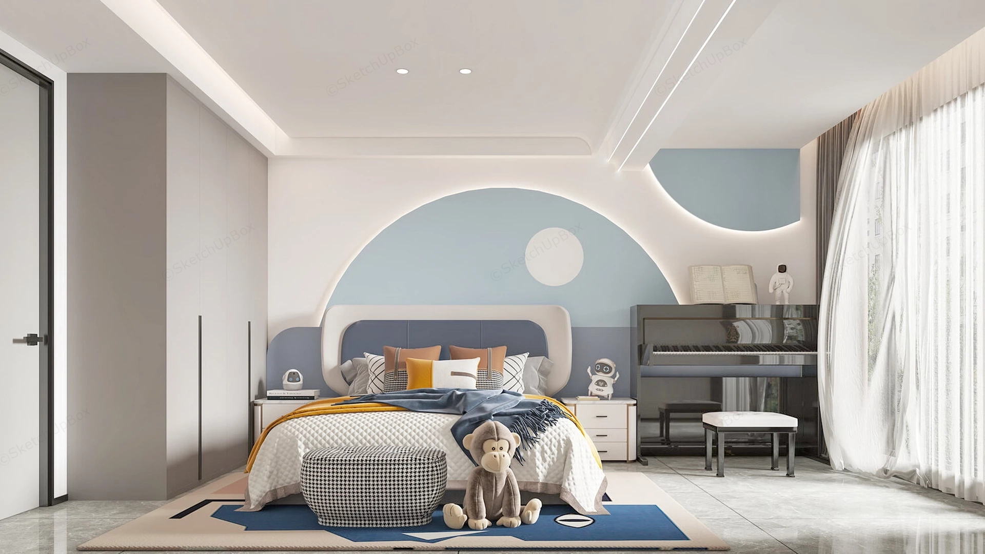 Luxury Girls Bedroom With Piano sketchup model preview - SketchupBox