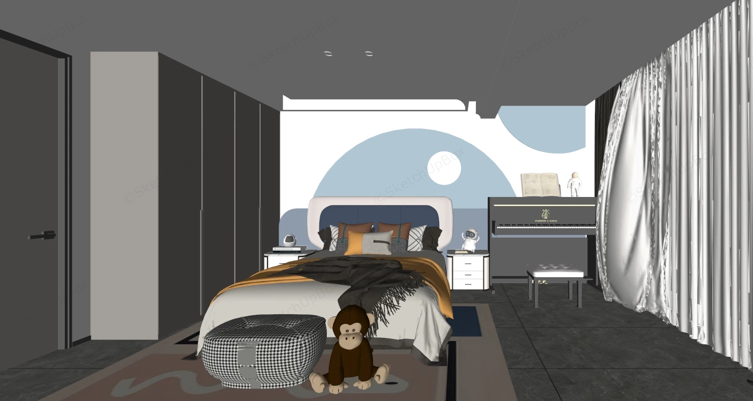 Luxury Girls Bedroom With Piano sketchup model preview - SketchupBox