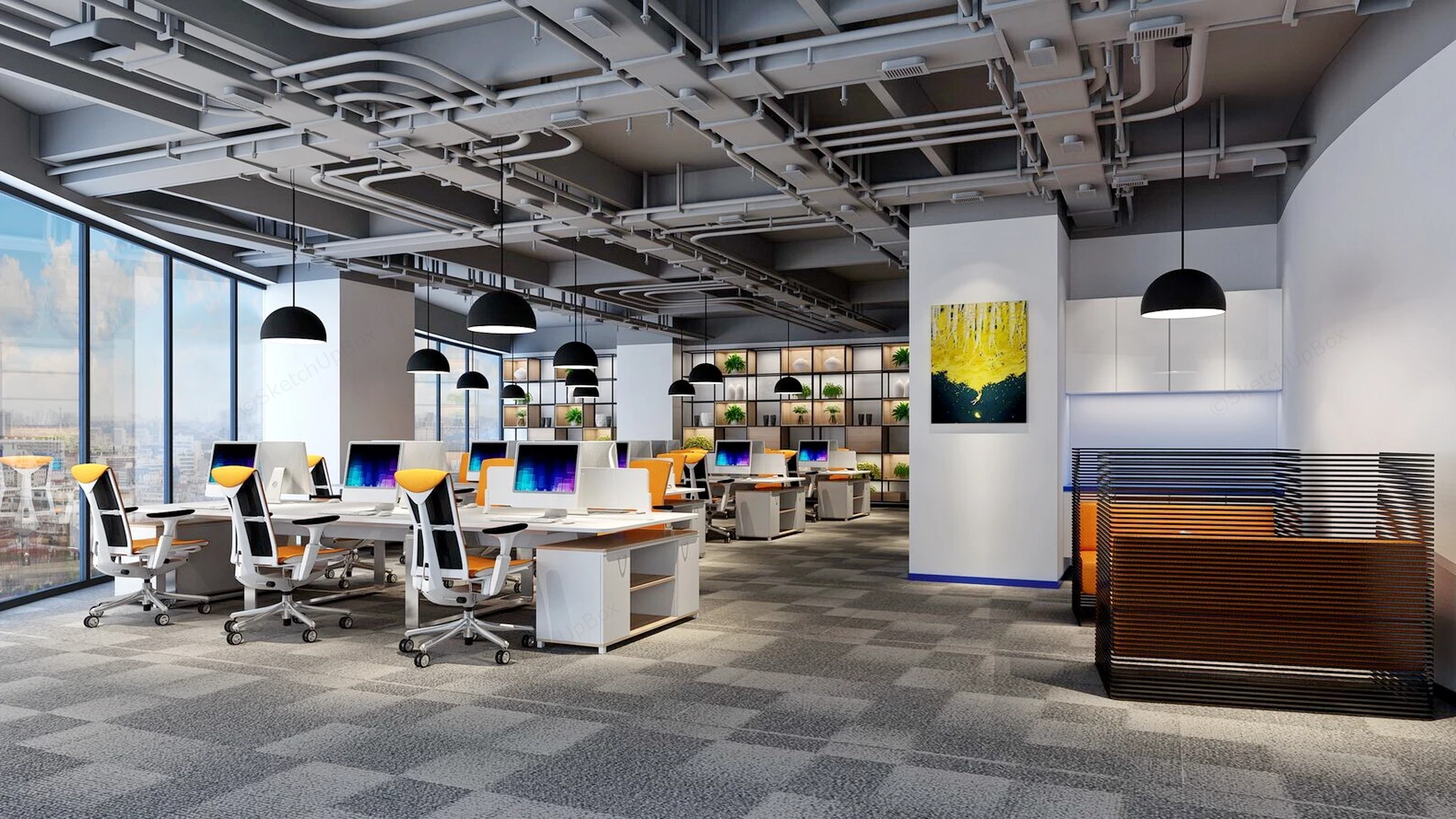 Open Plan Office Design sketchup model preview - SketchupBox