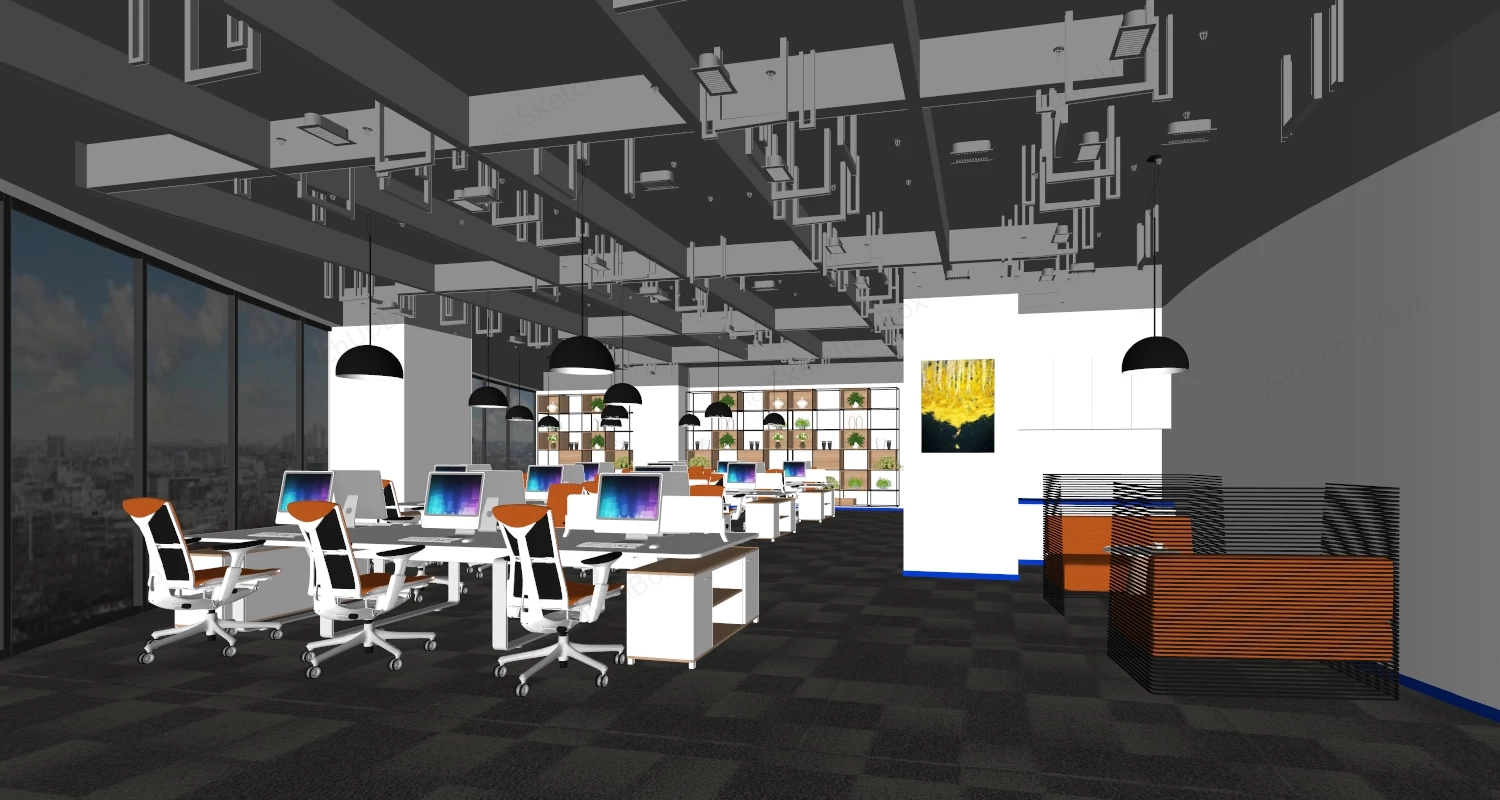 Open Plan Office Design sketchup model preview - SketchupBox