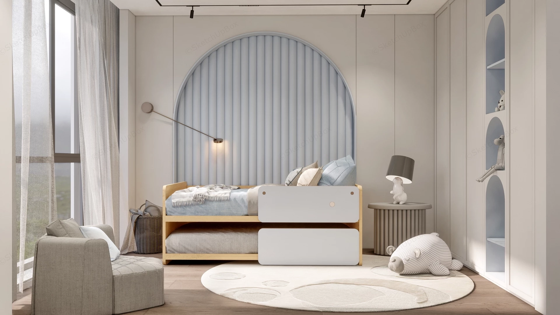 Pull Out Bunk Bed Toddler Room sketchup model preview - SketchupBox