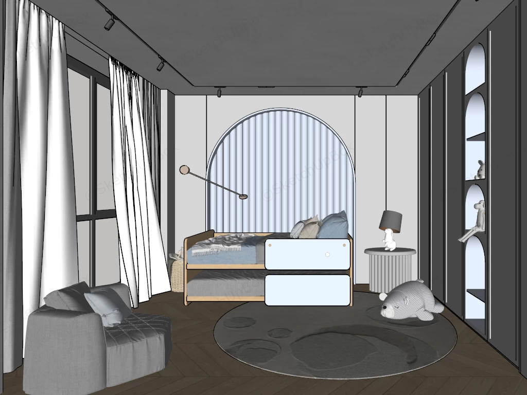 Pull Out Bunk Bed Toddler Room sketchup model preview - SketchupBox