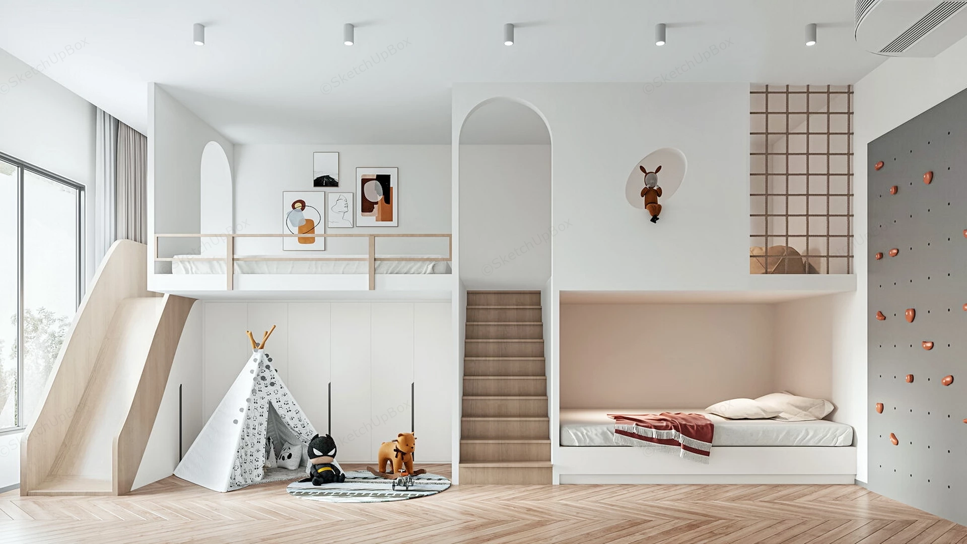 Loft Bed Toddler Room With Slide sketchup model preview - SketchupBox