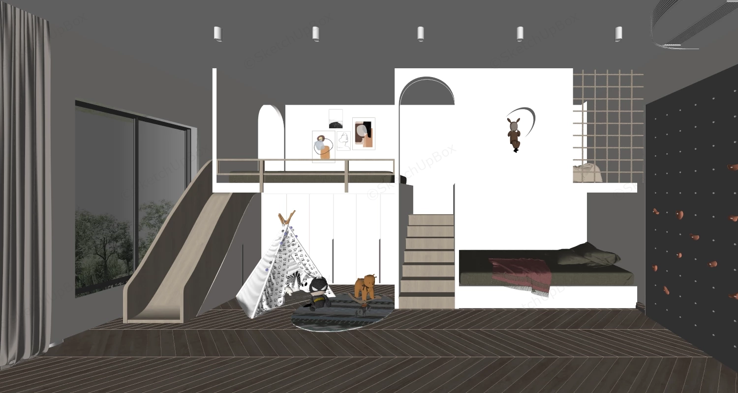 Loft Bed Toddler Room With Slide sketchup model preview - SketchupBox