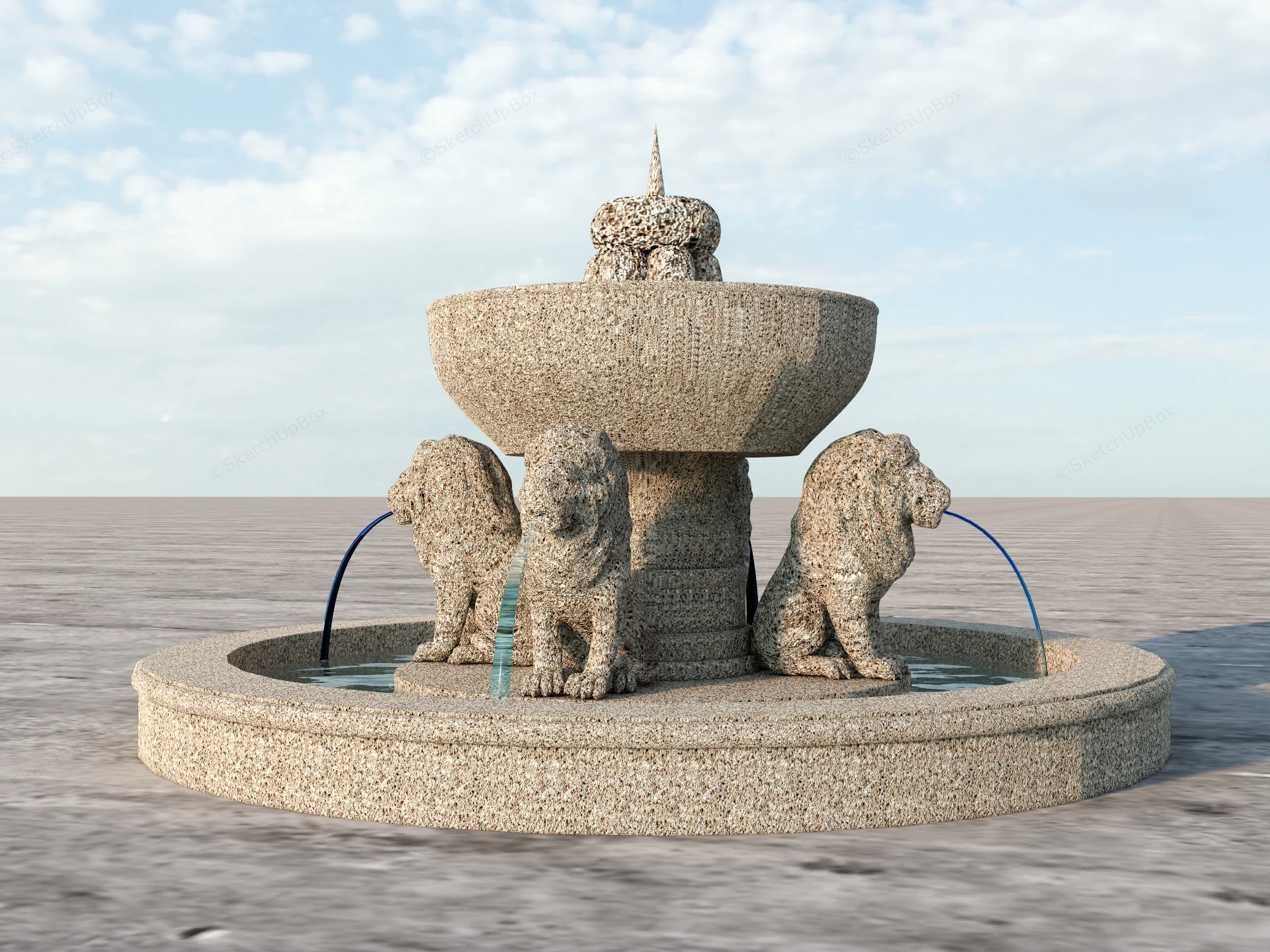 Stone Lion Fountain sketchup model preview - SketchupBox