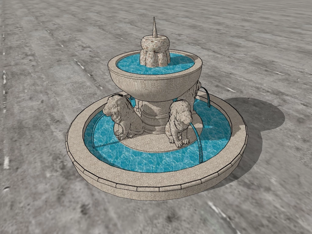 Stone Lion Fountain sketchup model preview - SketchupBox