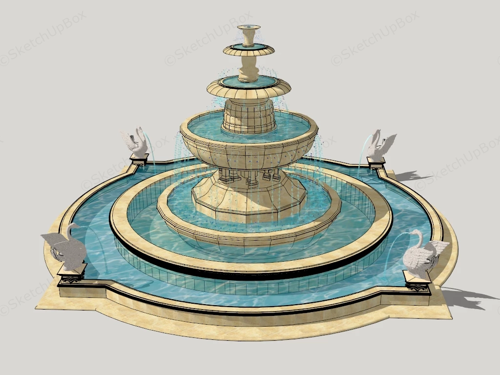 Large Ornate Water Fountain sketchup model preview - SketchupBox